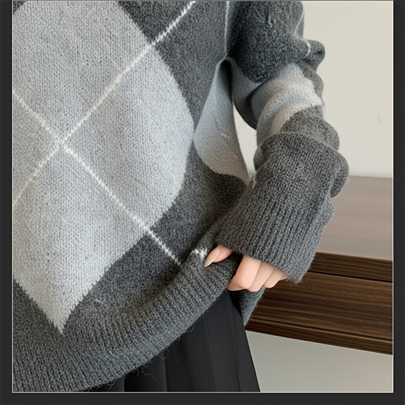 Women's Off-the-Shoulder Argyle Knit Sweater