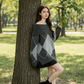 Women's Off-the-Shoulder Argyle Knit Sweater