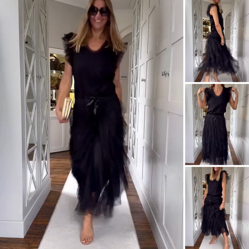 Women’s Elegant Irregular Layered Ruffles Long Skirt