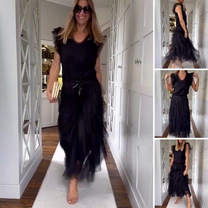 Women’s Elegant Irregular Layered Ruffles Long Skirt