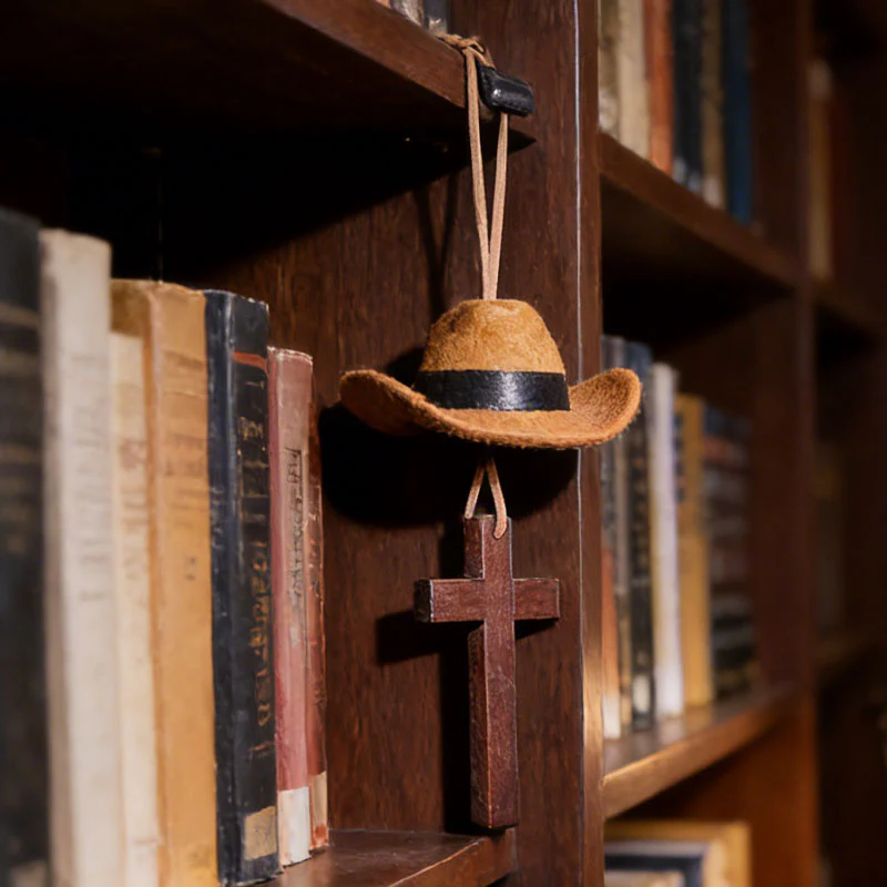 🤠 49% OFF NOW! ✨ Cowboy Hat & Cross Car Charm – Religious Car Decor, Durable Metal & Easy Clip-On 🚗⛪