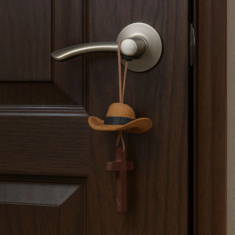 🤠 49% OFF NOW! ✨ Cowboy Hat & Cross Car Charm – Religious Car Decor, Durable Metal & Easy Clip-On 🚗⛪