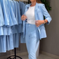Women’s Solid Color Blazer & High Waist Pants Set