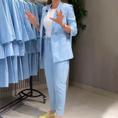 Women’s Solid Color Blazer & High Waist Pants Set