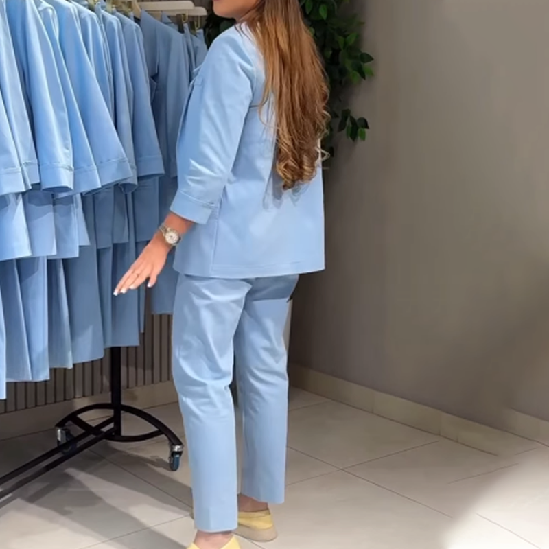 Women’s Solid Color Blazer & High Waist Pants Set