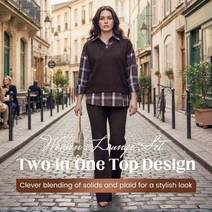 🔥New arrivals offer-Women's Elegant Faux Two-Piece Shirt & Pants Lounge Set