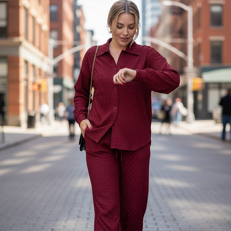 🔥Limited-time offer-Women's Sparkling Pleated Two-Piece Lounge Set