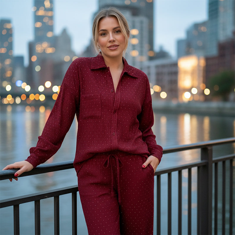 🔥Limited-time offer-Women's Sparkling Pleated Two-Piece Lounge Set