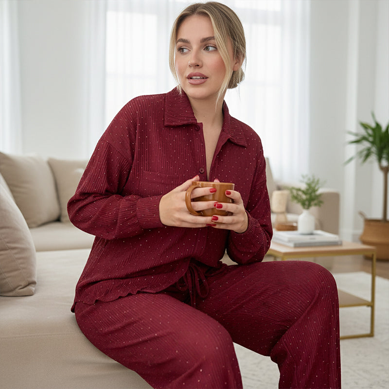 🔥Limited-time offer-Women's Sparkling Pleated Two-Piece Lounge Set