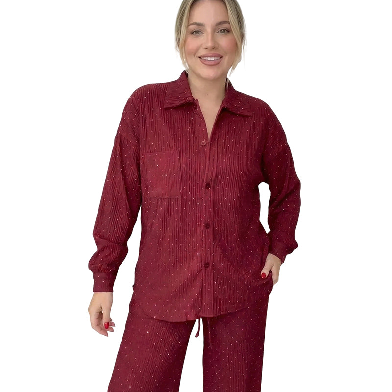 🔥Limited-time offer-Women's Sparkling Pleated Two-Piece Lounge Set