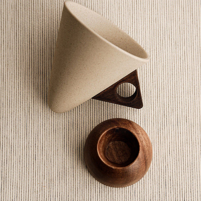 Vintage Coffee Mug with Wooden Handle & Saucer