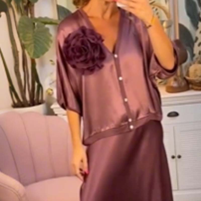 🔥Limited-time offer-Women's Half-Sleeve Satin Top & Skirt Set