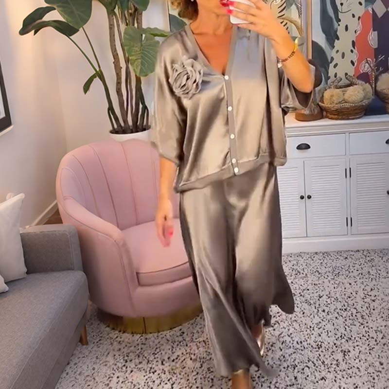 🔥Limited-time offer-Women's Half-Sleeve Satin Top & Skirt Set