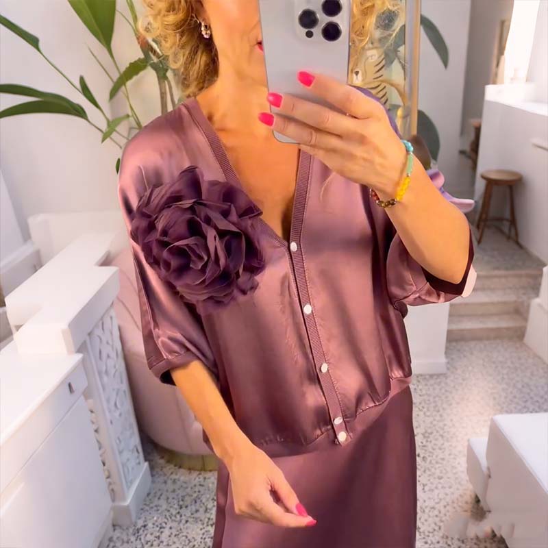 🔥Limited-time offer-Women's Half-Sleeve Satin Top & Skirt Set