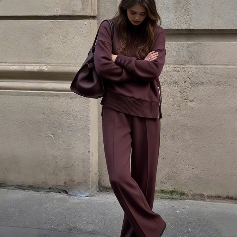 🔥New arrivals offer-High-Neck Side-Zip Sweatshirt & Pants Set