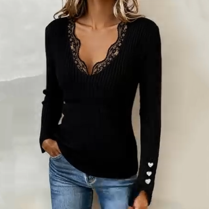 ✨Limited-time offer-Women's Lace V-Neck Ribbed Knit Tops