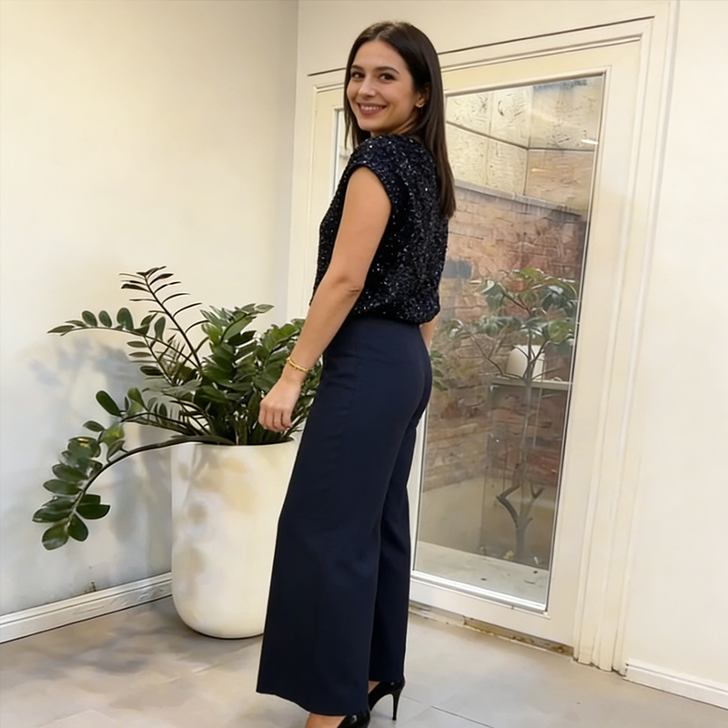 Elegant Sequin Top & Split-Front Pants Set