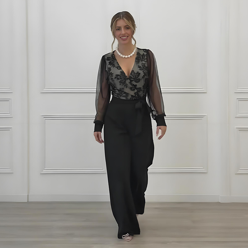 🔥New arrivals offer-Women's Long Sleeve V-Neck Sequin Jumpsuit