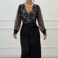 Women's Long Sleeve V-Neck Sequin Jumpsuit
