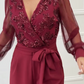 Women's Long Sleeve V-Neck Sequin Jumpsuit