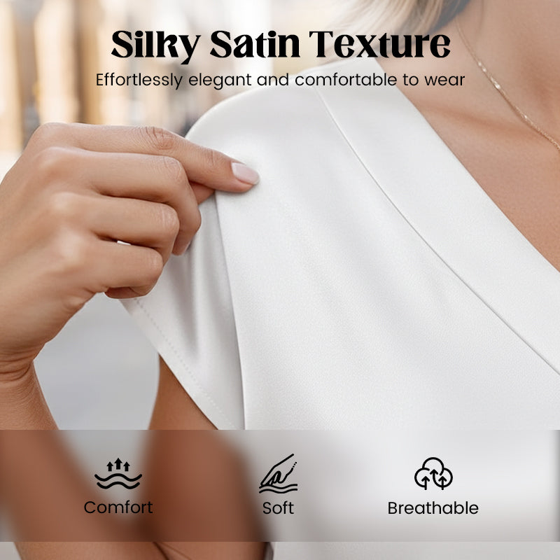 🔥Hot Sale Deals-Women's Satin V-Neck Short Sleeve Blouse