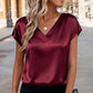 🔥Hot Sale Deals-Women's Satin V-Neck Short Sleeve Blouse