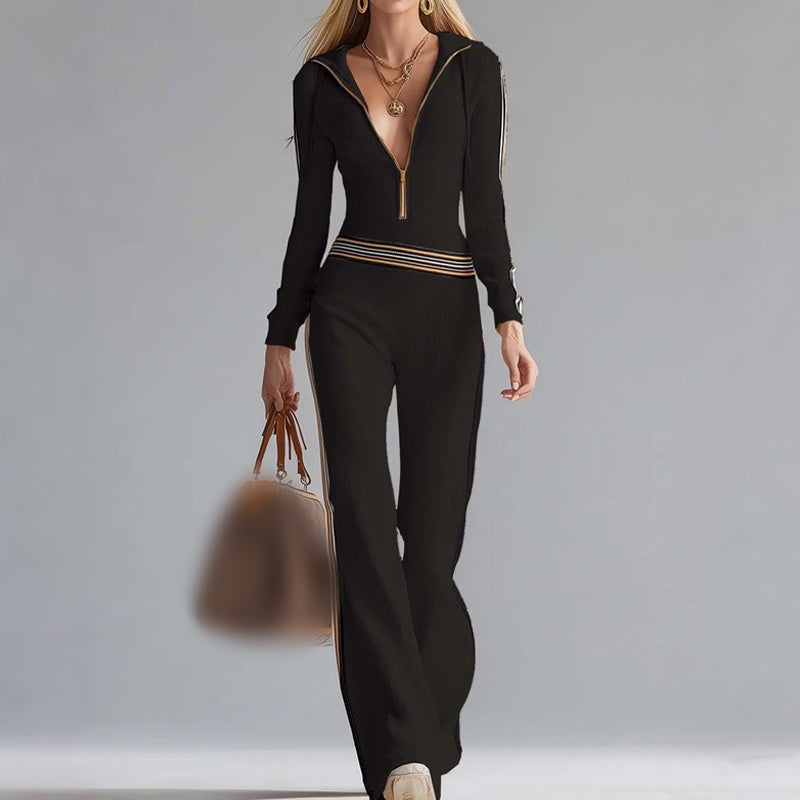 🔥New arrivals offer-Women's Hooded V-Neck Zip-Up Knitted Jumpsuit