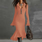 🔥New arrivals offer-Women's Zipper Lapel Flare Sleeve Knit Fishtail Dress