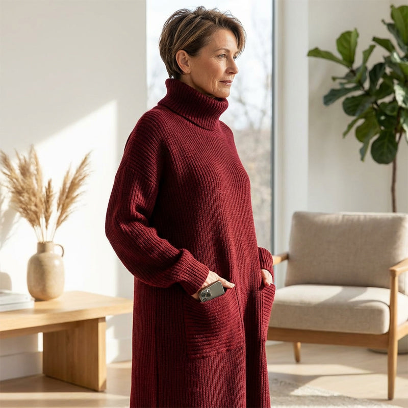 Women's Turtleneck Long Sleeve Knit Sweater Dress