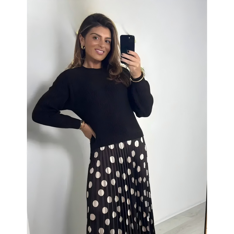 🔥New arrivals offer-Elegant 2-Piece Polka Dot Pleated Skirt Set
