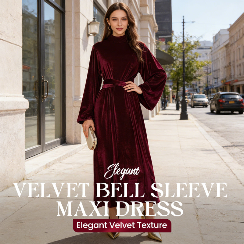 🔥New arrivals offer-Elegant Velvet Bell Sleeve Maxi Dress