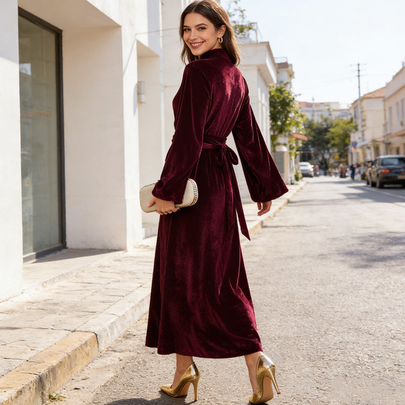🔥New arrivals offer-Elegant Velvet Bell Sleeve Maxi Dress