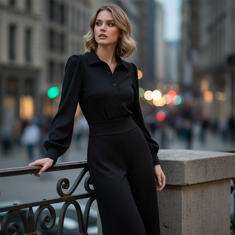 🔥Limited-time offer-Women's Lapel Top and Wide-Leg Pants Set