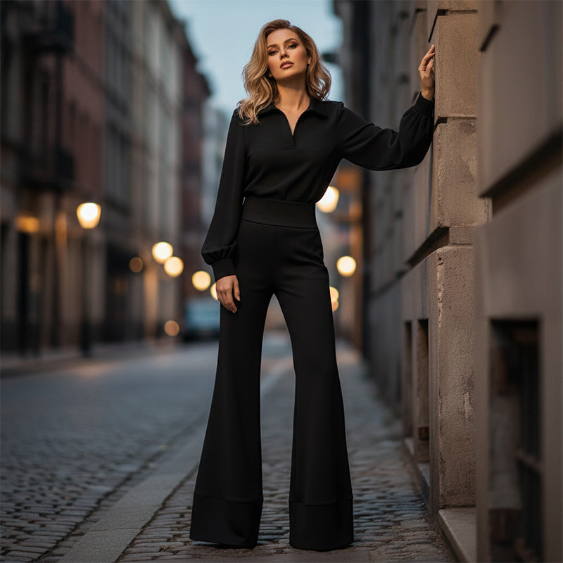 🔥Limited-time offer-Women's Lapel Top and Wide-Leg Pants Set