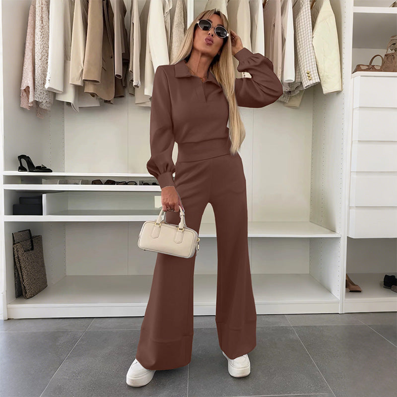 🔥Limited-time offer-Women's Lapel Top and Wide-Leg Pants Set