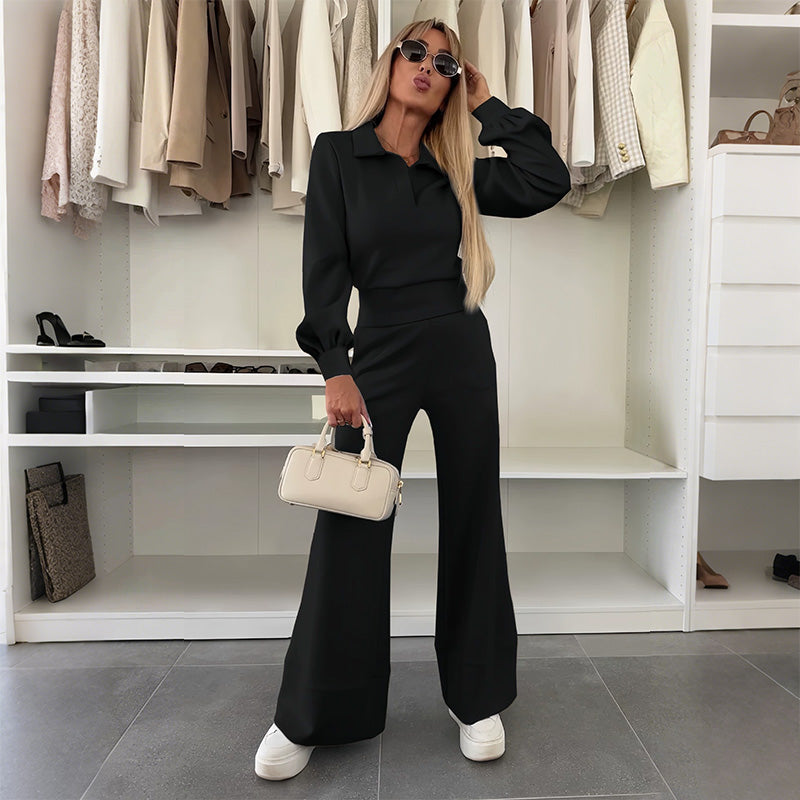 🔥Limited-time offer-Women's Lapel Top and Wide-Leg Pants Set