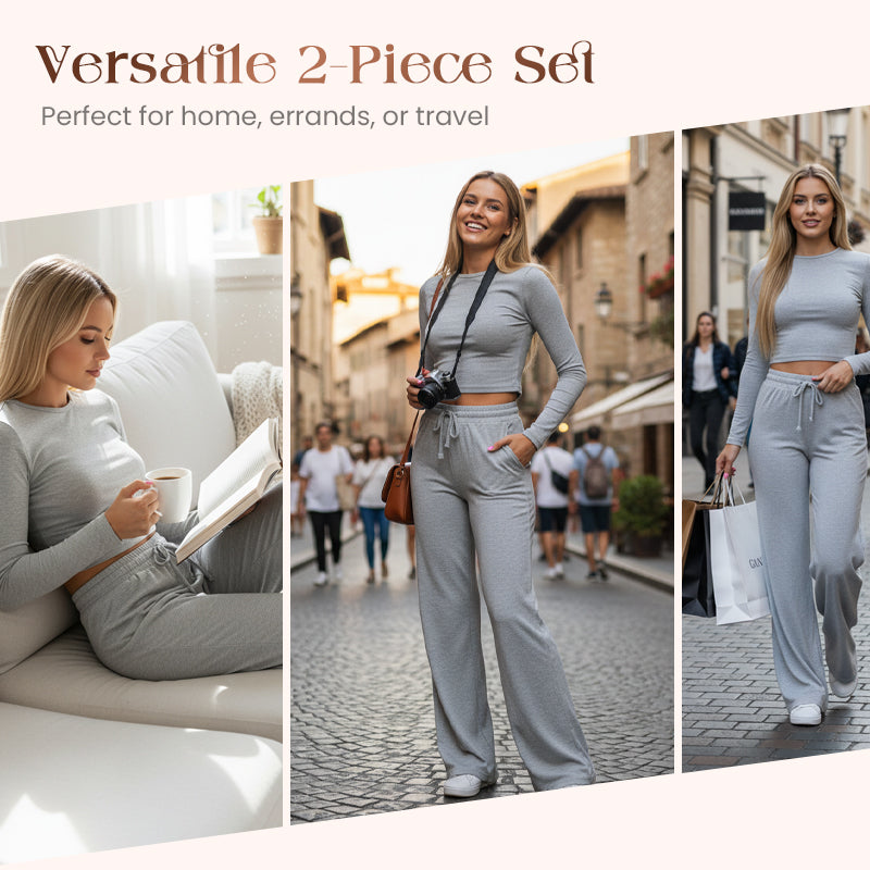 👚 50% OFF NOW! 💎 Women's Casual 2-Piece Set – Slim Top & Straight-Leg Pants, Soft Stretch Fabric ✨