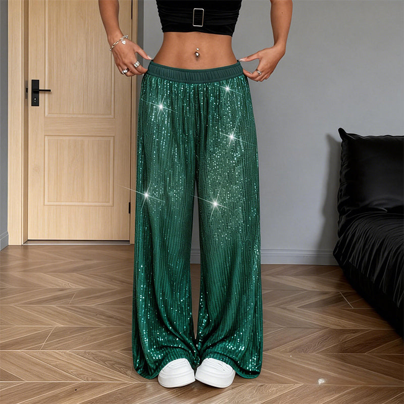 🔥Hot Sale Offers-Women’s Sequin Wide-Leg Pants with Elastic Waist