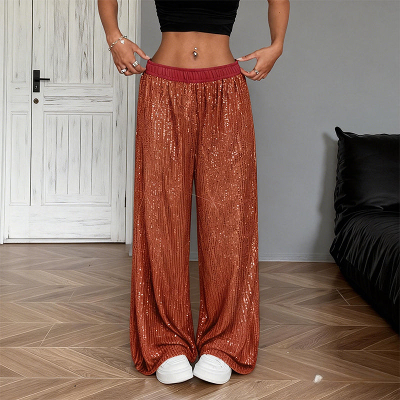 🔥Hot Sale Offers-Women’s Sequin Wide-Leg Pants with Elastic Waist