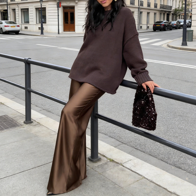 🔥New arrivals offer-Women's Knit Sweater & Lustrous Wide-Leg Pants 2-Piece Set