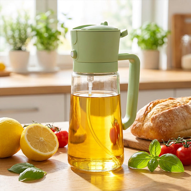 Dual-Function Oil Dispenser with Spray Nozzle