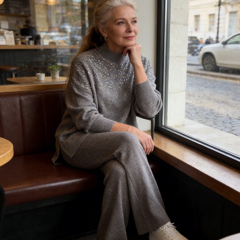 🔥New arrivals offer-Rhinestone Embellished Knit Sweater & Pants Set