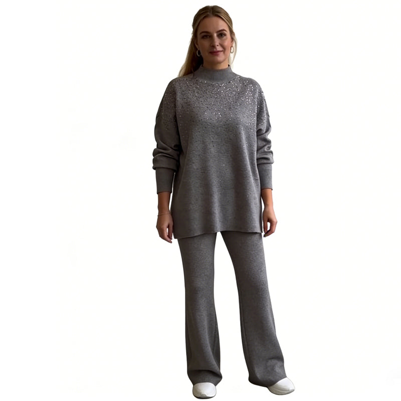 🔥New arrivals offer-Rhinestone Embellished Knit Sweater & Pants Set
