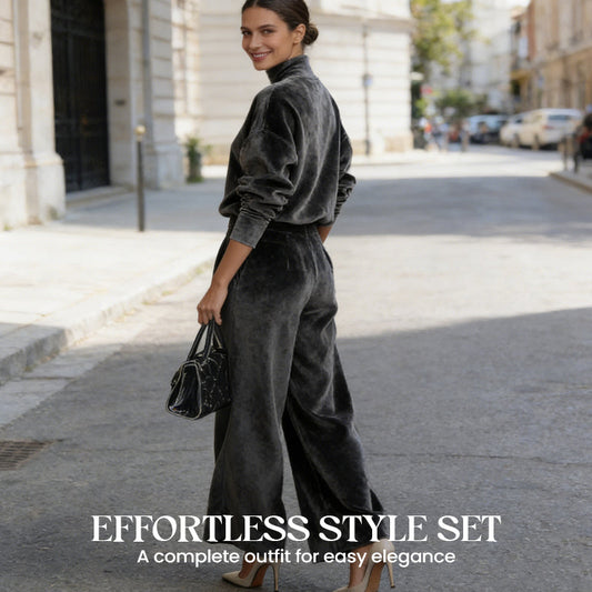 ☁️ Cozy Made Easy | Women's Plush-Warm Top & Wide-Leg Trousers 2-Piece Set