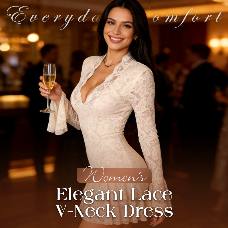 🎁2026 New Arrivals 49% OFF💥Elegant Lace V-Neck Dress with Ruffle Trim