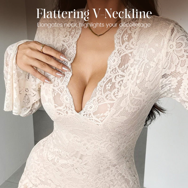 🎁2026 New Arrivals 49% OFF💥Elegant Lace V-Neck Dress with Ruffle Trim