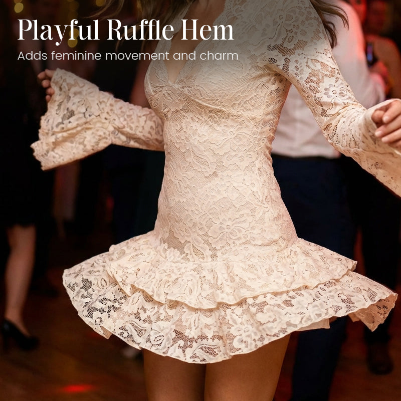🎁2026 New Arrivals 49% OFF💥Elegant Lace V-Neck Dress with Ruffle Trim