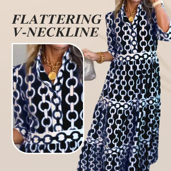🎉Spring Specials Sale 50% OFF🌸💐Women’s Geometric Print V-Neck Maxi Dress
