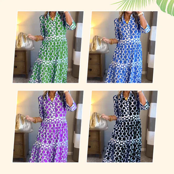 🎉Spring Specials Sale 50% OFF🌸💐Women’s Geometric Print V-Neck Maxi Dress