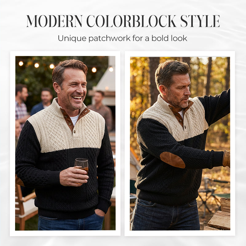 🔥Hot Sale Offers-Men's Colorblock Button-Neck Sweater